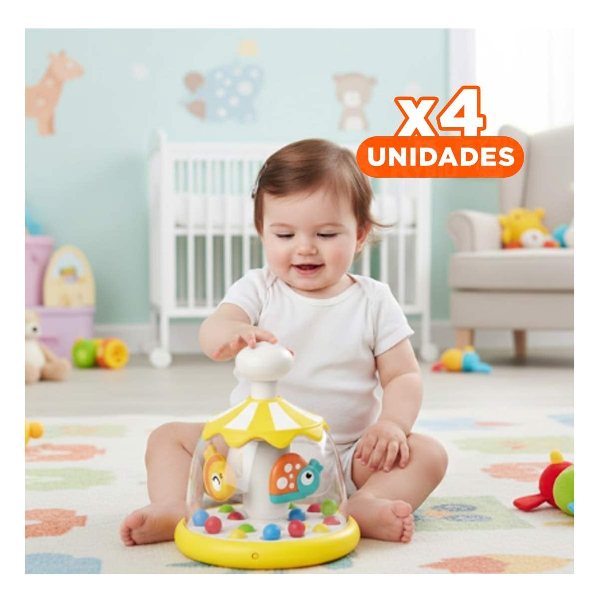PACK4 TROMPO SONORO DE PECES AMARILLO GIRATORIO PARA ESTIMULACION DEL BEBE - 1