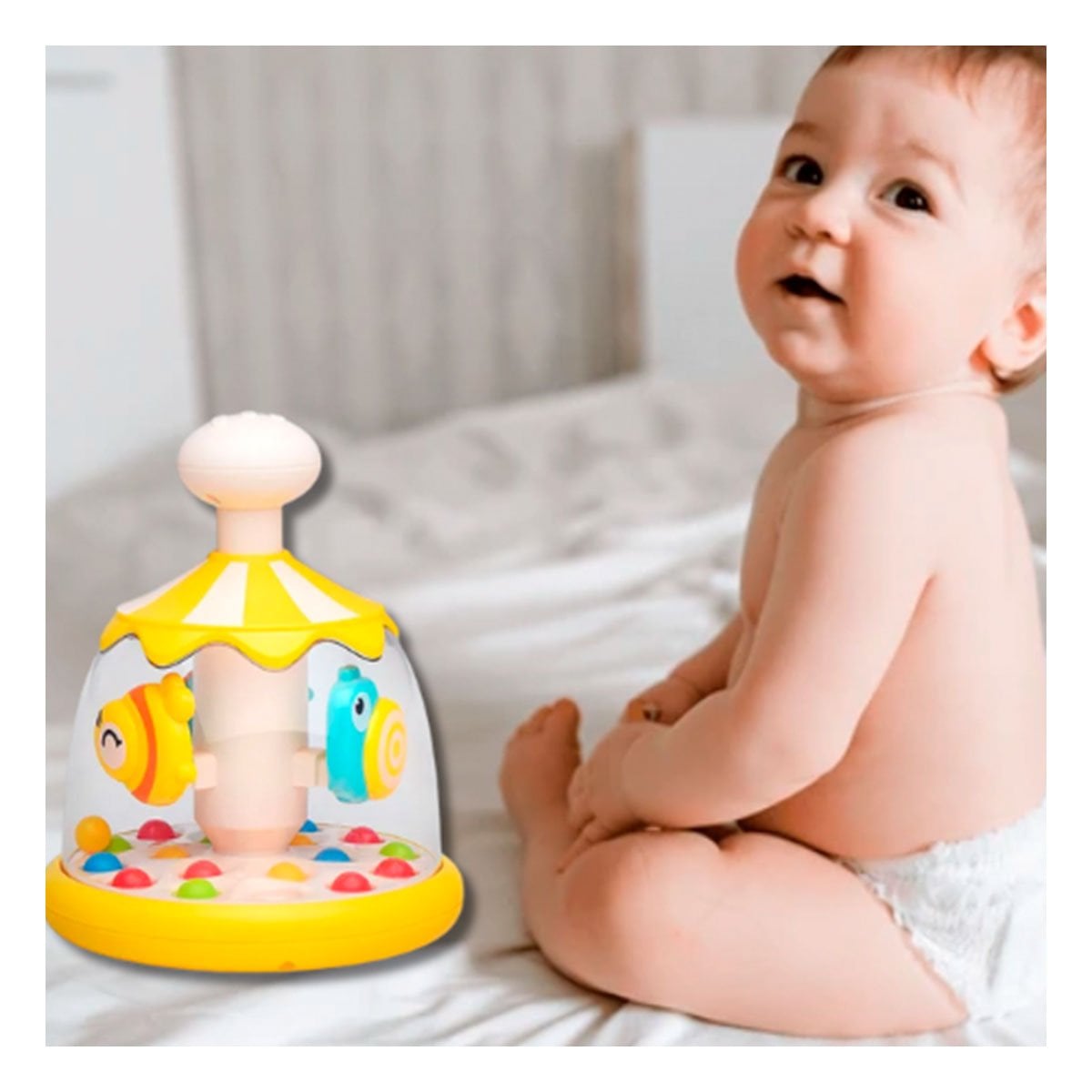 PACK4 TROMPO SONORO DE PECES AMARILLO GIRATORIO PARA ESTIMULACION DEL BEBE - 2