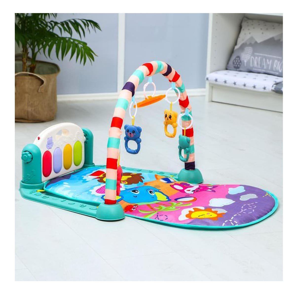 PACK6 CENTRO PARA BEBE CON PIANO VERDE AGUA Y ARCO PARA EXPLORACION Y+PAPEL REGALO - 5