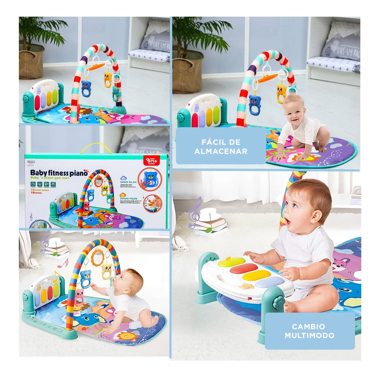 PACK2 GIMNASIO VERDE AGUA CON PIANO Y ARCO PARA ESTIMULO AUDITIVO Y+PAPEL REGALO - 3