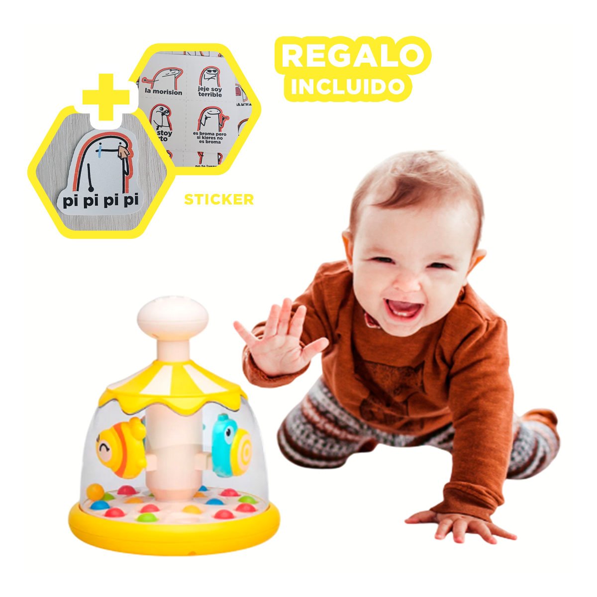 CARRUSEL INTERACTIVO DE PECES AMARILLO GIRATORIO SONORO Y MODERNO NINOS Y+REGALO STICKER - 1