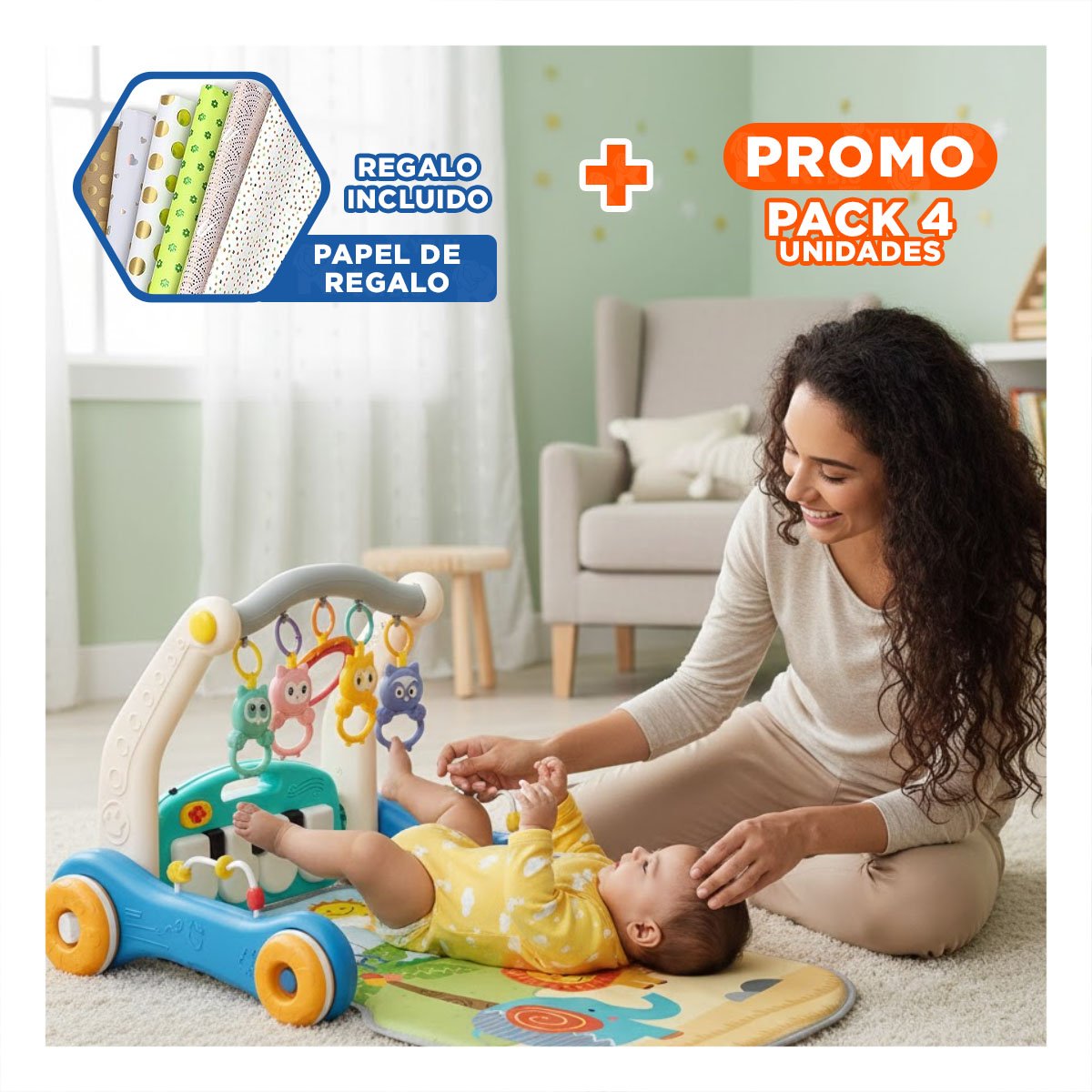 PACK4 GIMNASIO PRACTICO 2 EN 1 CON ANDADOR Y PIANO PARA USO DIARIO Y+PAPEL REGALO - 1