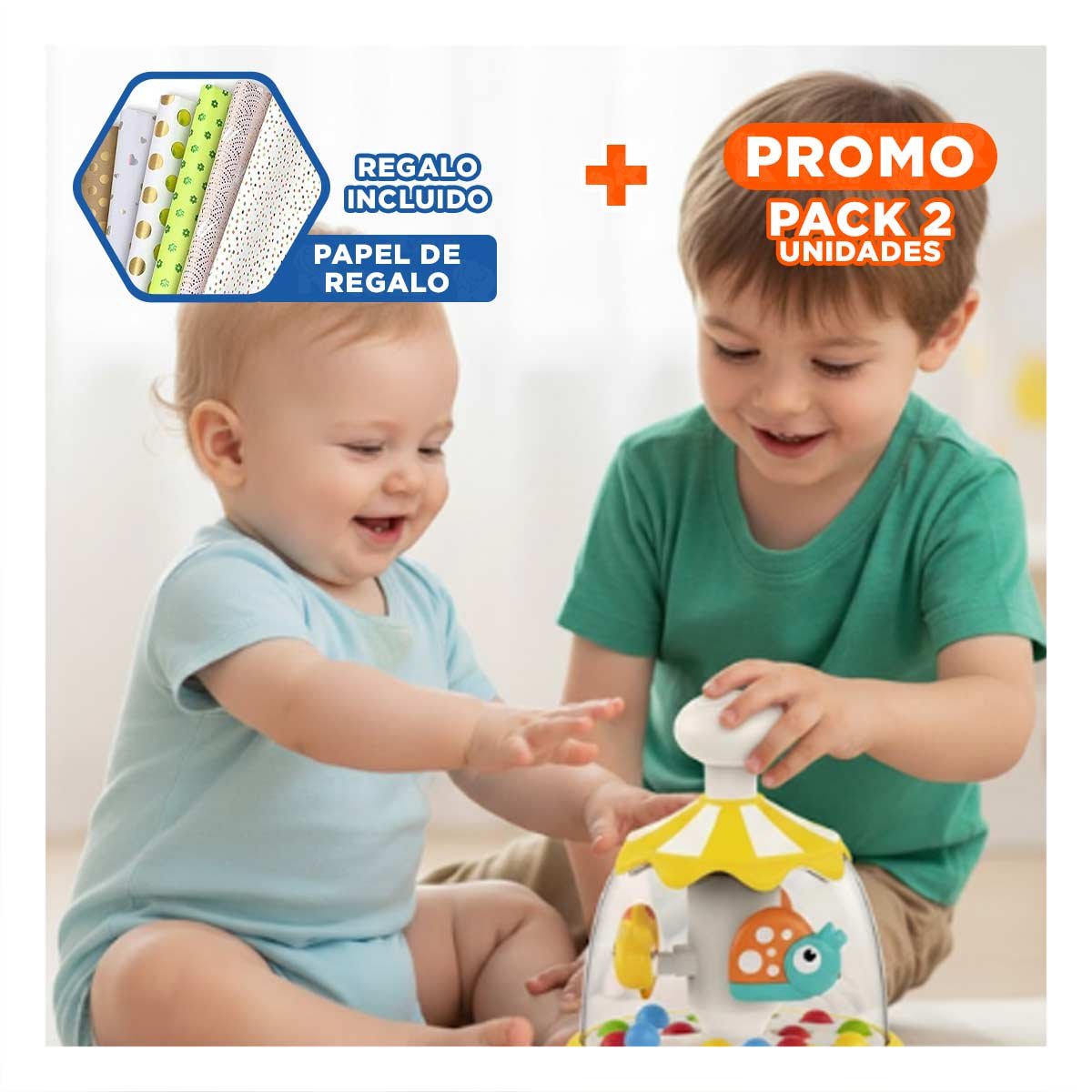PACK2 JUGUETE DE JUEGO CON FORMA DE PECES AMARILLO GIRATORIO PARA HOGAR Y+PAPEL REGALO - 1