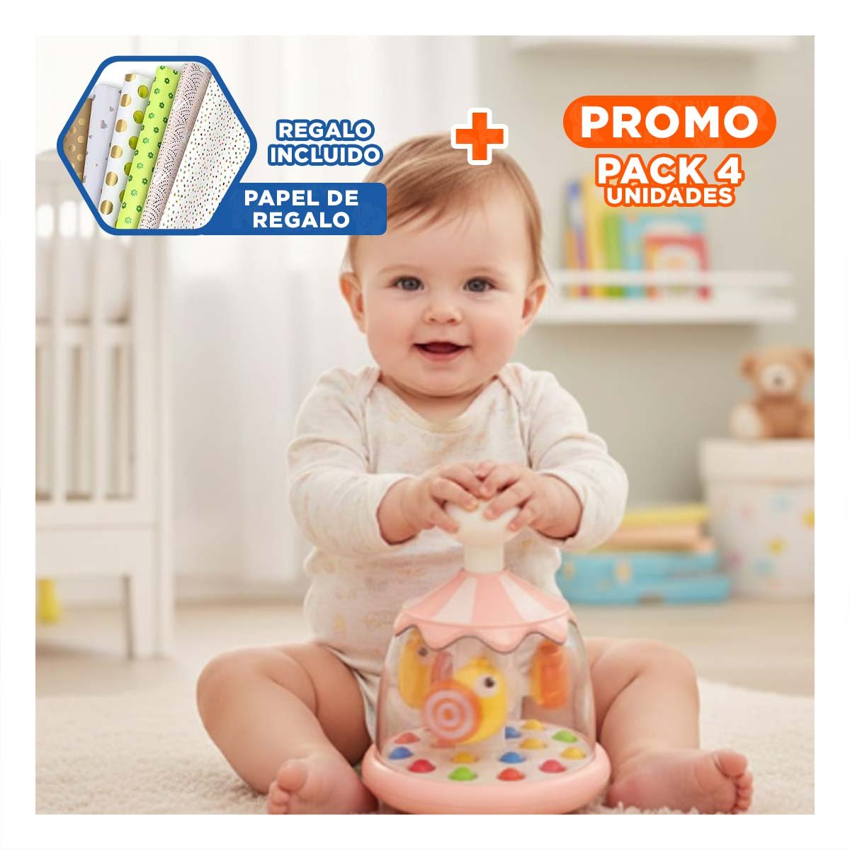 PACK4 TROMPO EDUCATIVO DE PECES ROSADO GIRATORIO PARA NINOS ETAPA INICIAL Y+PAPEL REGALO - 1