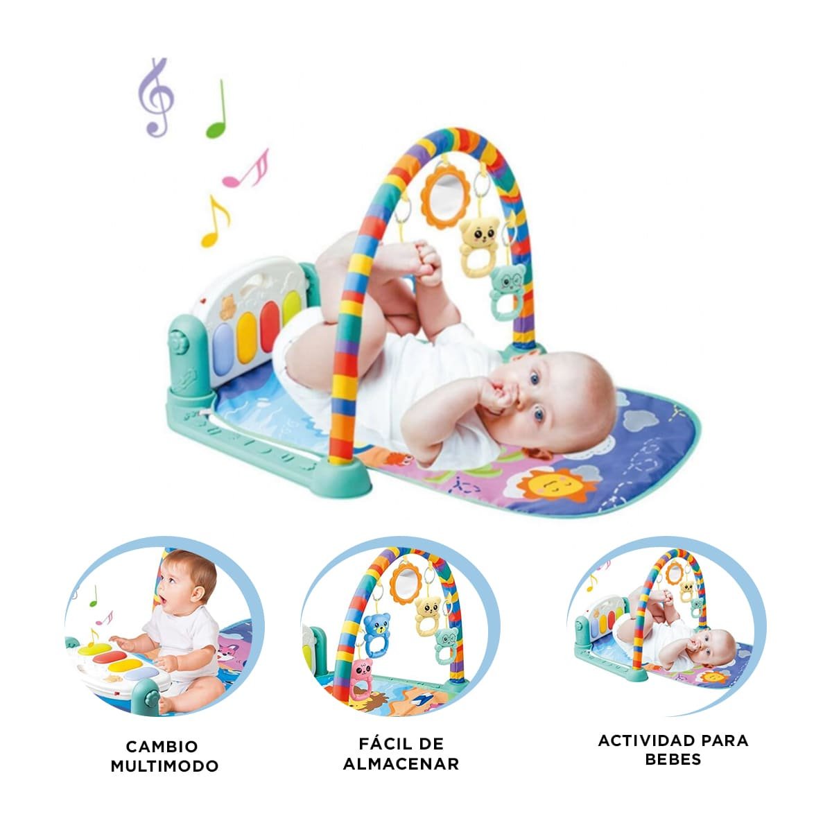 TAPETE DE ACTIVIDADES VERDE AGUA CON PIANO Y ARCO PARA COORDINACION Y+LIGAS REGALO - 3