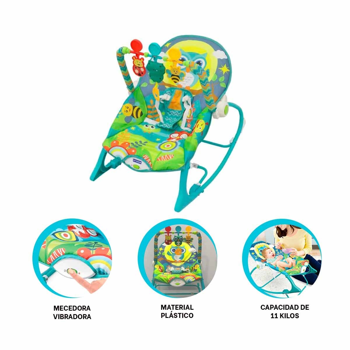 BALANCIN CON DISENO DE MECEDORA AZUL VIBRATORIA PARA NINOS DE LA FAMILIA - 3