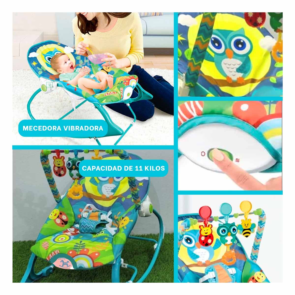BALANCIN CON DISENO DE MECEDORA AZUL VIBRATORIA PARA NINOS DE LA FAMILIA - 5