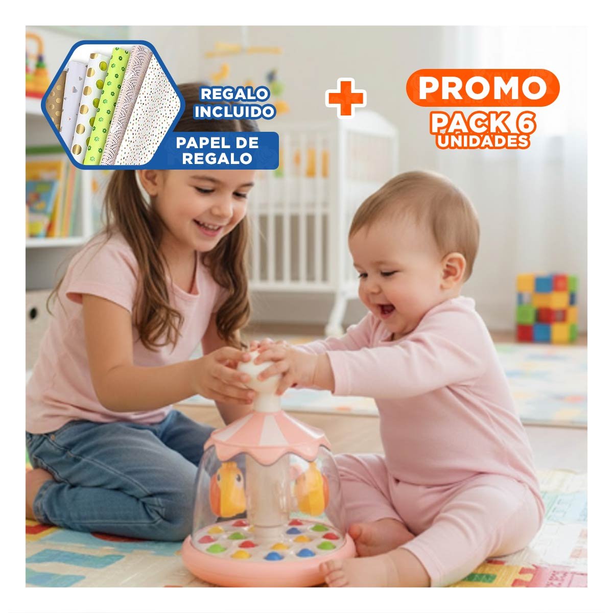 PACK6 JUGUETE DIVERTIDO DE PECES ROSADO GIRATORIO PARA APRENDIZAJE FELIZ Y+PAPEL REGALO - 1