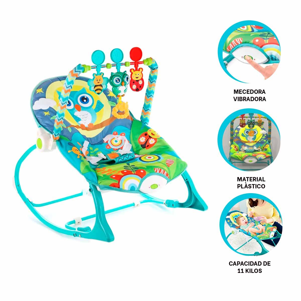 SILLA DE MECEDORA AZUL VIBRATORIA PARA NINOS PEQUENOS FAMILIA Y+LIGAS REGALO - 3