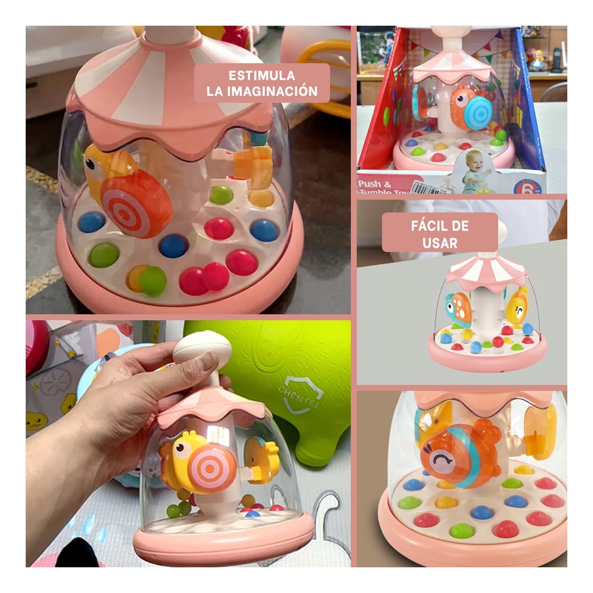 TROMPO DE PECES ROSADO GIRATORIO PARA NINOS DE FAMILIAS CON DIVERSION Y+POST IT - 5