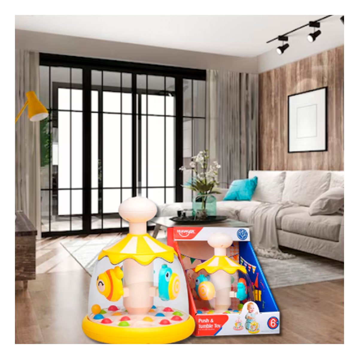 PACK4 GIRADOR RECREATIVO DE PECES AMARILLO GIRATORIO PARA DIVERSION DE NINOS Y+PAPEL REGALO - 2