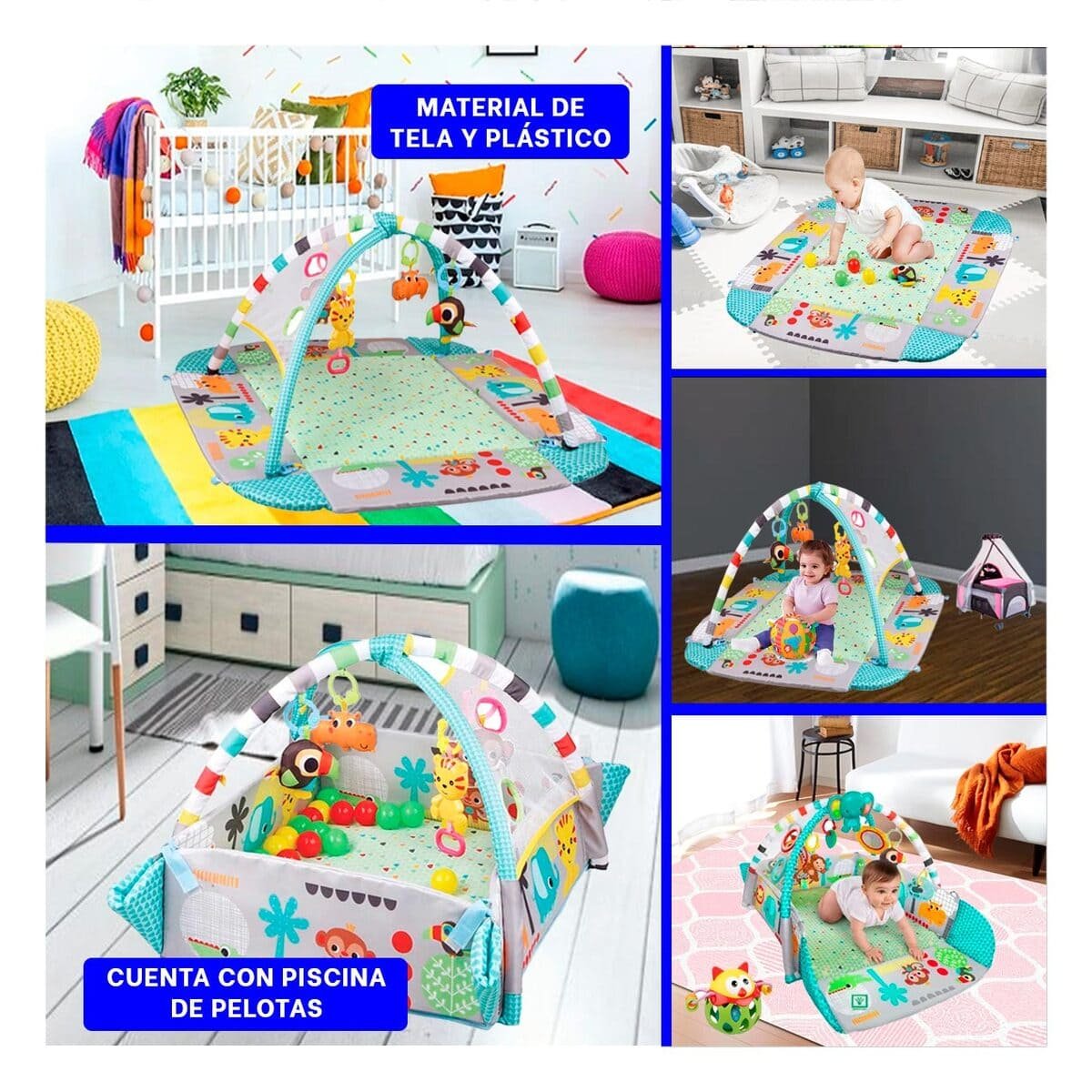 CORRAL INFANTIL CON FORMA DE PISCINA AZUL 5 EN 1 MUSICAL Y PRACTICO - 5