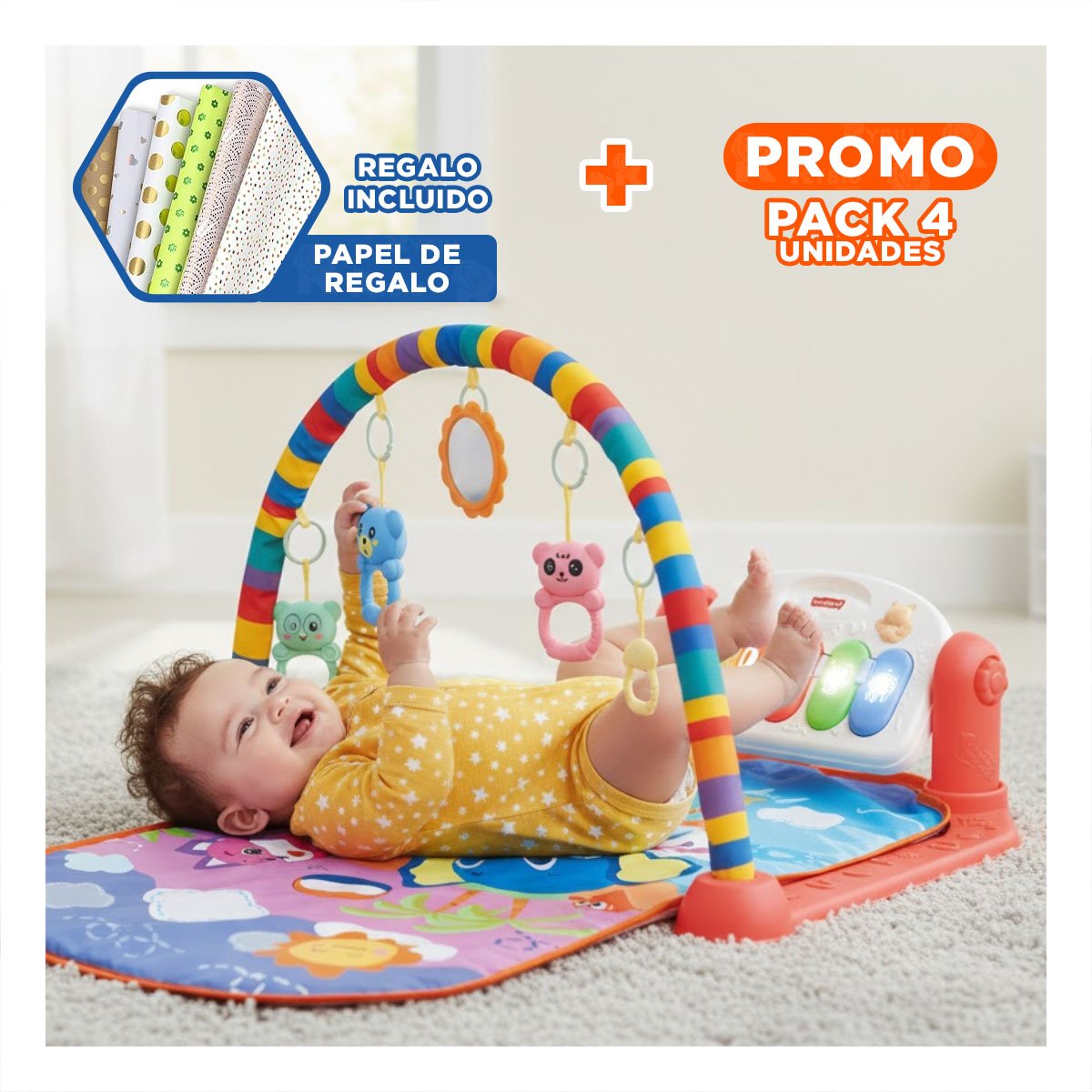 PACK4 MANTA ROJA CON PIANO Y ARCO PARA RUTINA DE JUEGO ACTIVO Y+PAPEL REGALO - 1