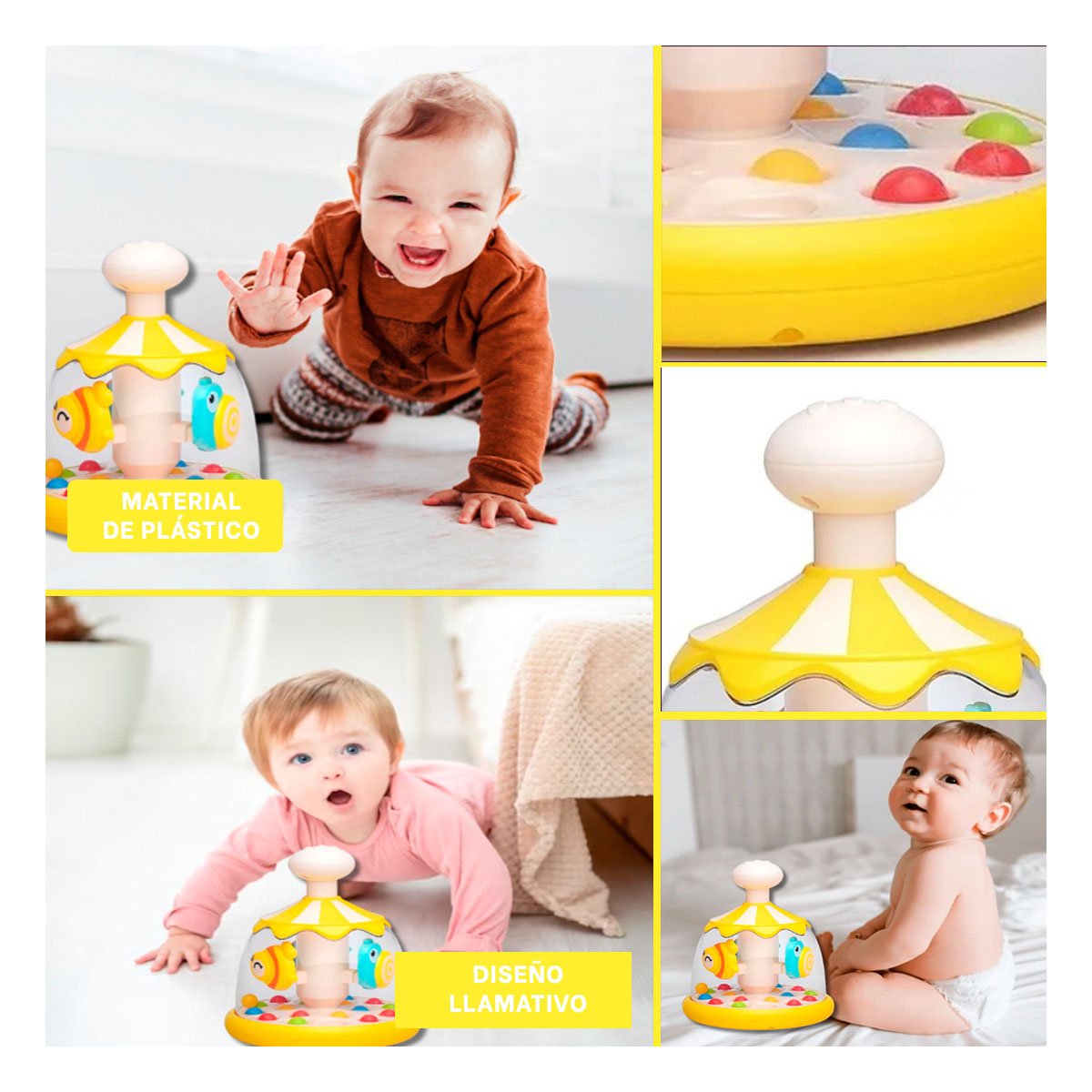 TROMPO MUSICAL CON FIGURA DE PECES AMARILLO GIRATORIO DIDACTICO DIVERTIDO Y+LIGAS REGALO - 5