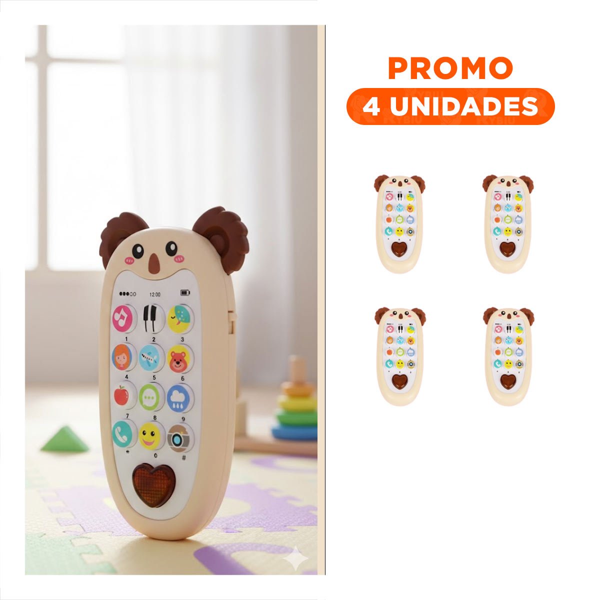 PACK4 CELULAR MUSICAL KOALA BILINGUE MARRON PRACTICO PORTATIL Y+REGALO STICKER - 1