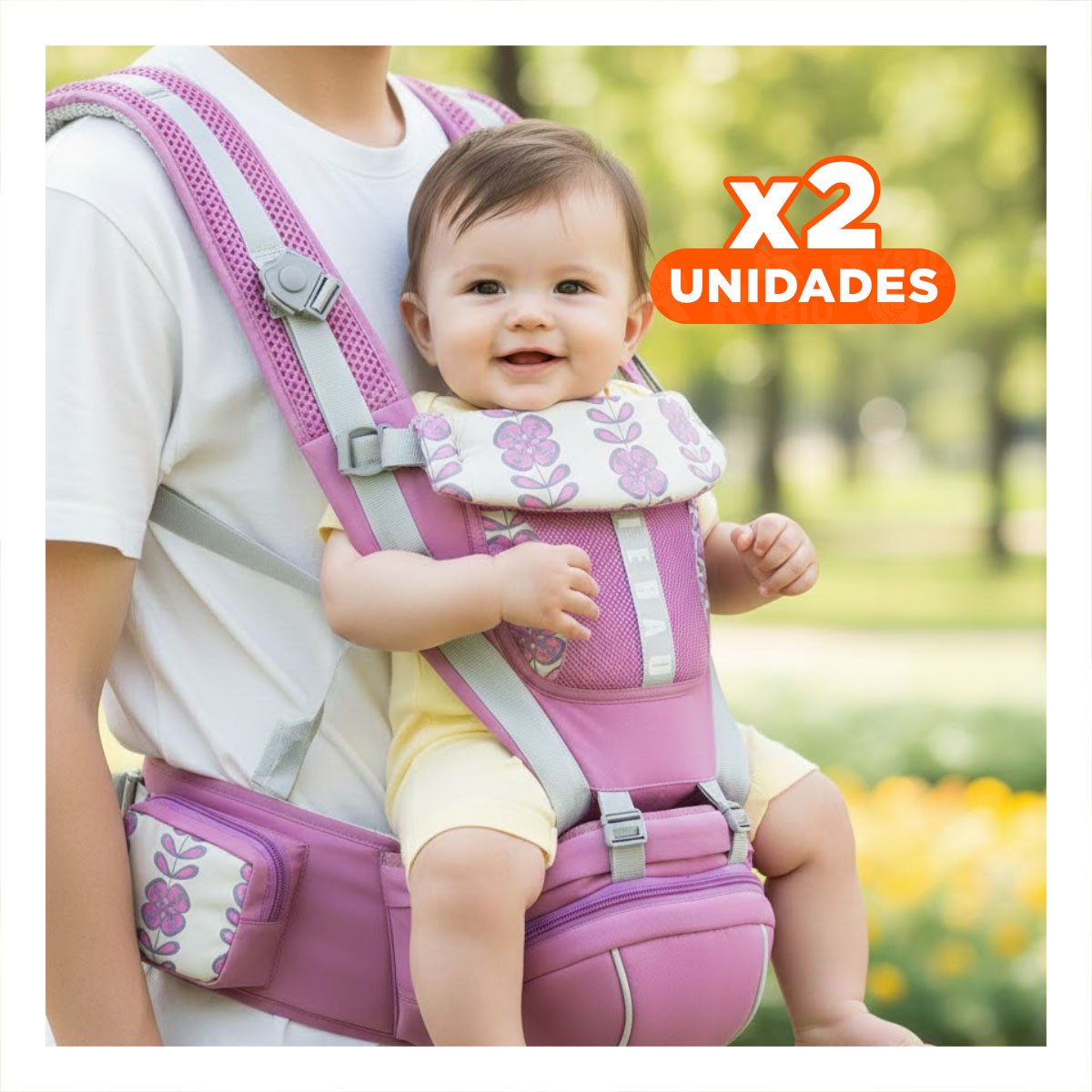 PACK2 CARGADOR DE BEBE 3 EN 1 ROSADO REFORZADO CON APOYO ESTABLE Y+REGALO STICKER - 1