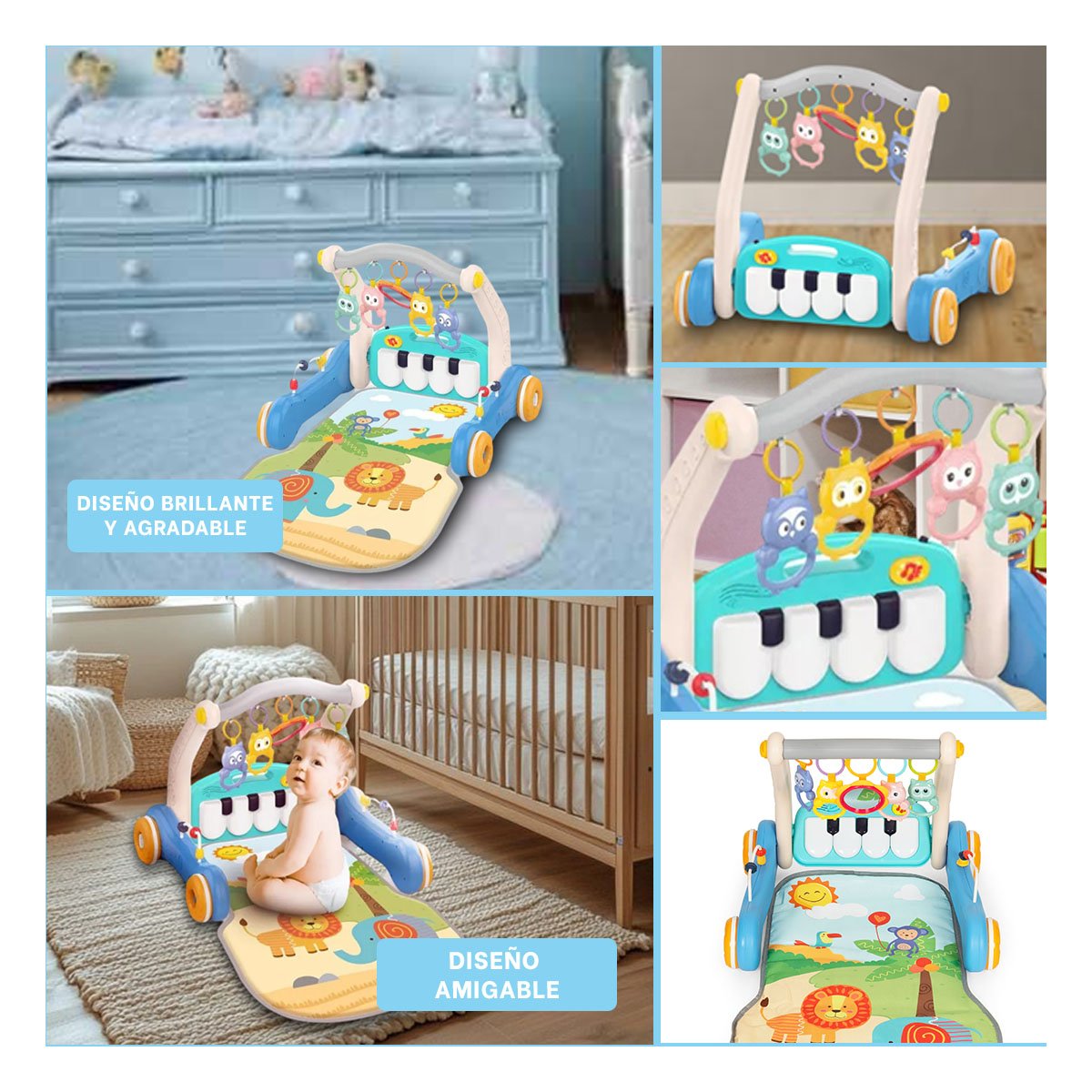 GIMNASIO INFANTIL 2 EN 1 CON PIANO CELESTE PARA ACTIVIDAD TEMPRANA Y+POST IT - 1