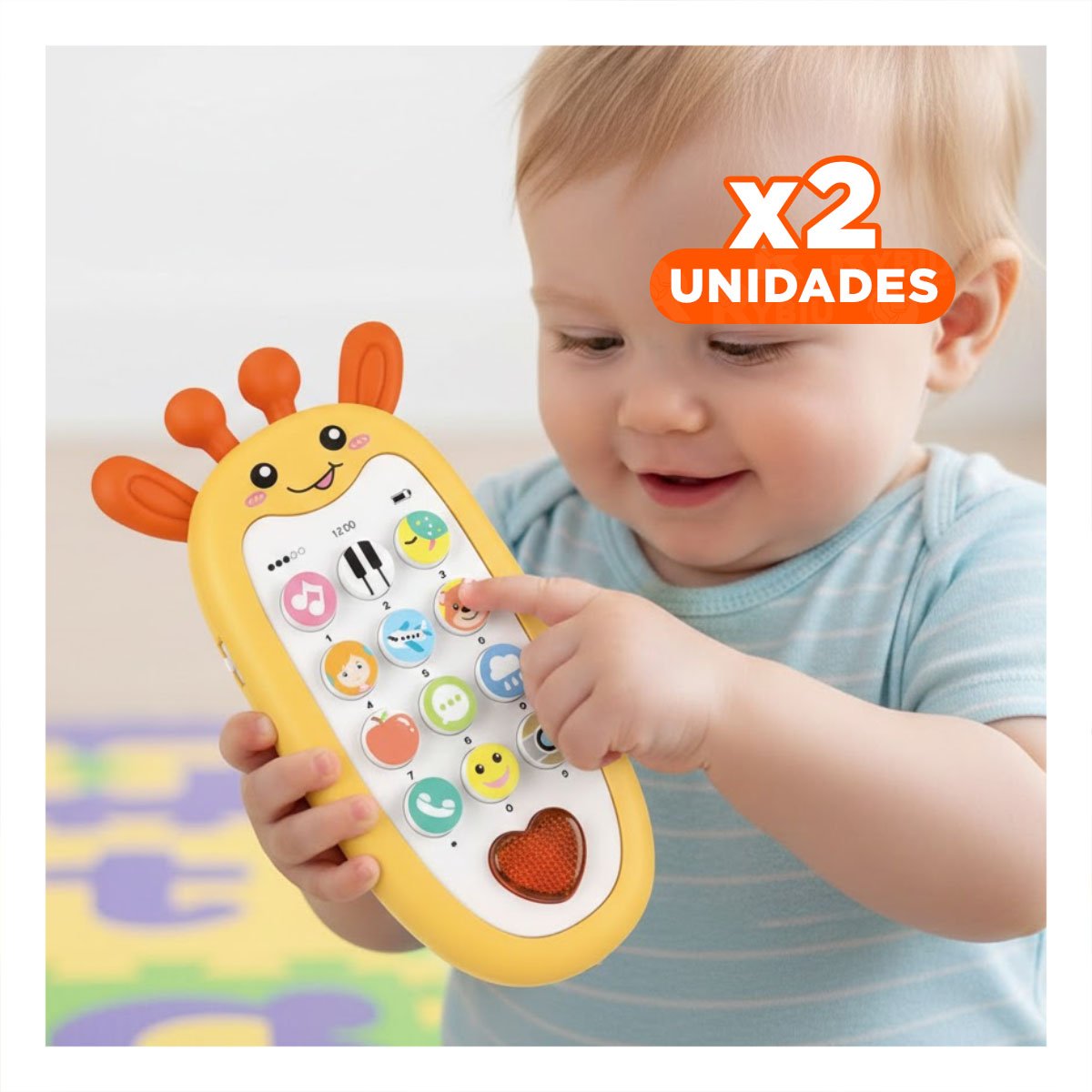 PACK2 TELEFONO INFANTIL GIRAFA BILINGUE AMARILLO MUSICAL RECREATIVO Y+REGALO STICKER - 1