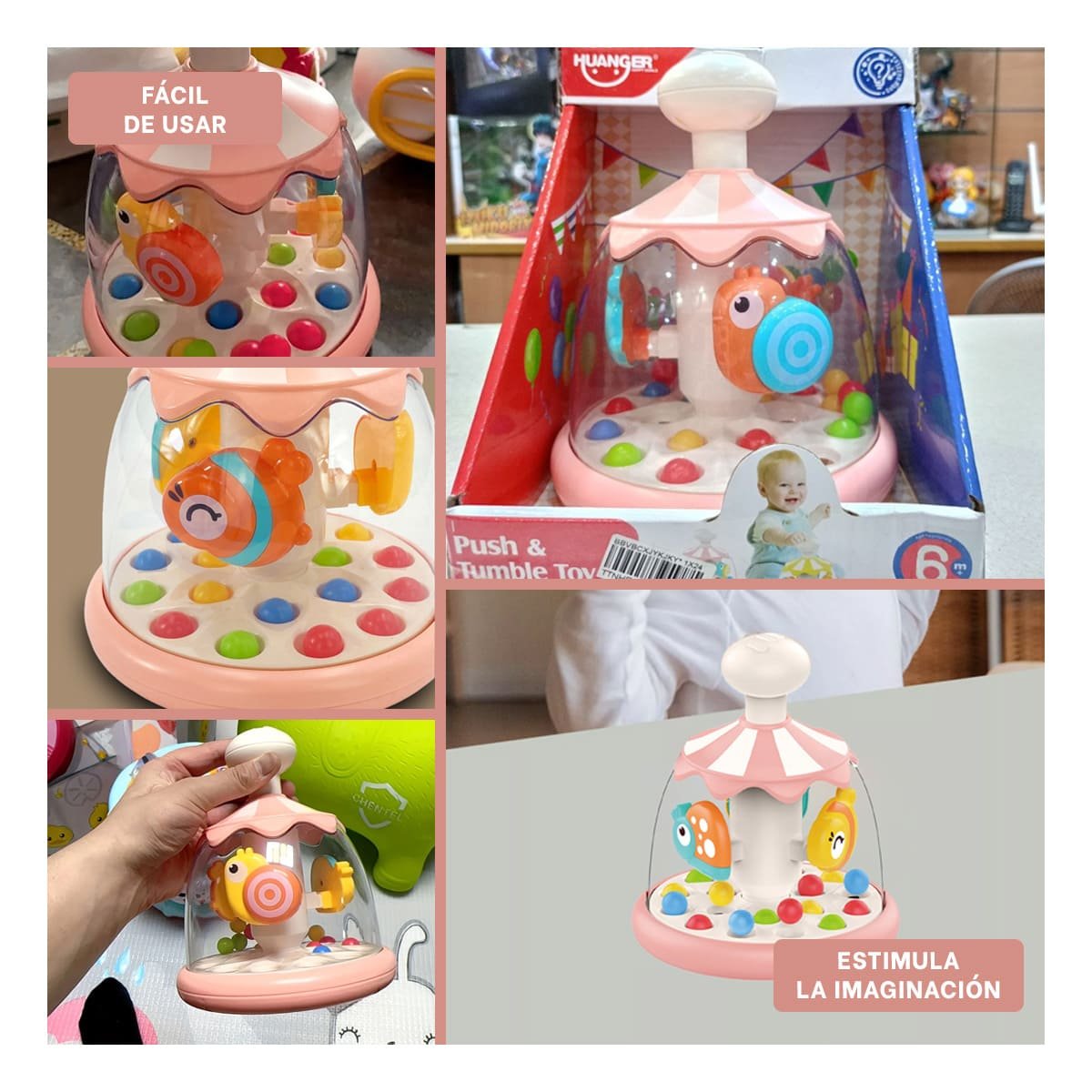 CARRUSEL DE PECES ROSADO GIRATORIO PARA NINOS CON DISENOS ESPECIALES Y+LIGAS REGALO - 5