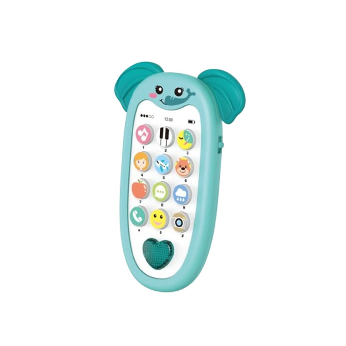 PACK12 TELEFONO MUSICAL ELEFANTE BILINGUE VERDE AGUA INFANTIL PORTATIL Y+REGALO STICKER - 2