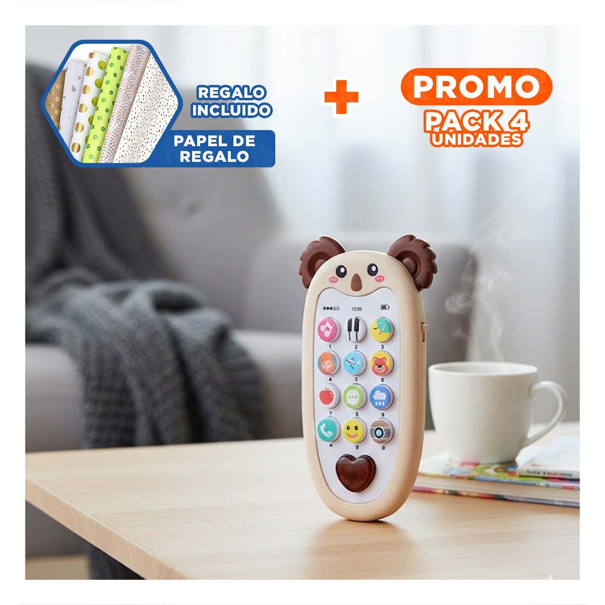 PACK4 MOVIL DIDACTICO KOALA MARRON BILINGUE SONORO INTERACTIVO Y+PAPEL REGALO - 1