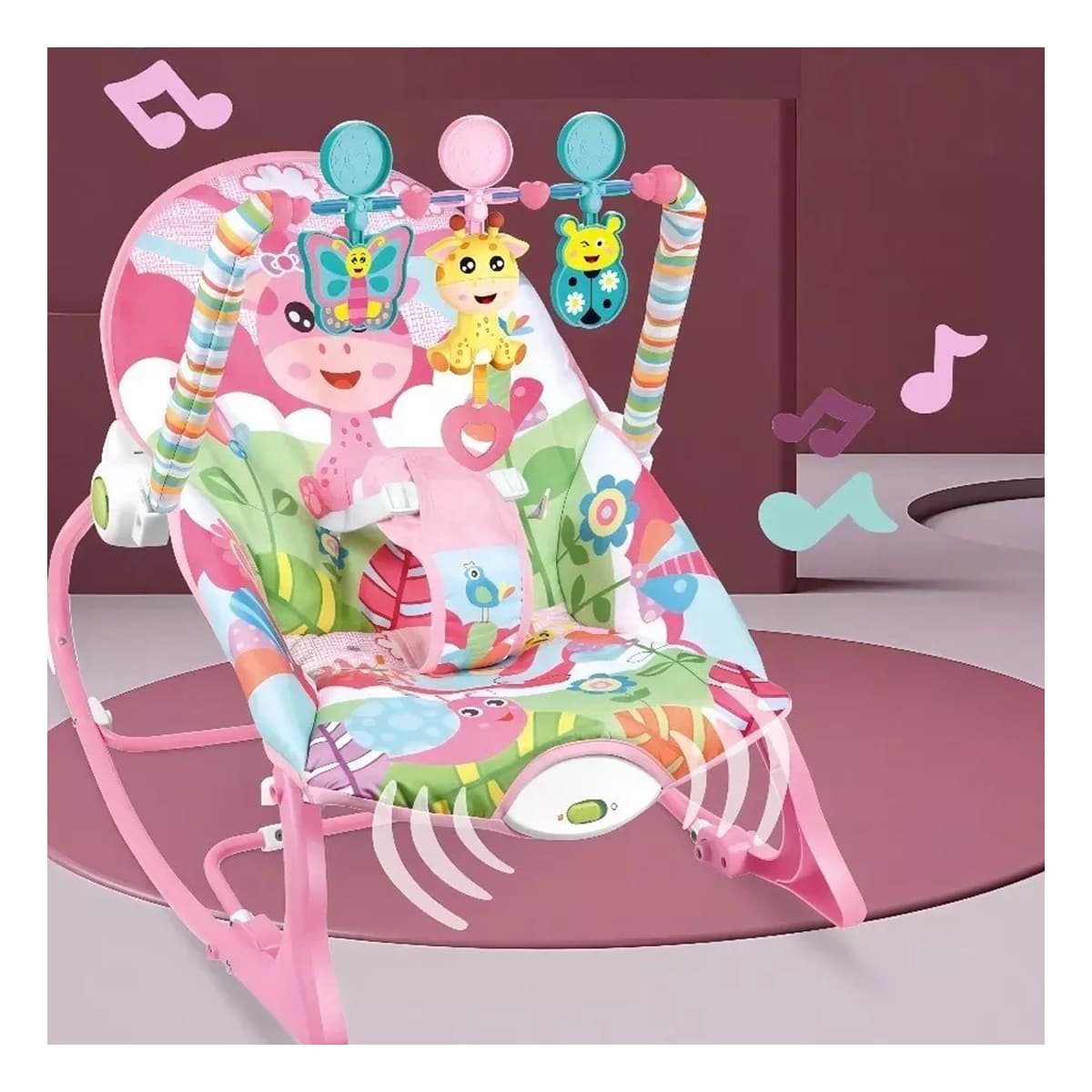 GIMNASIO INFANTIL CON FORMA DE MECEDORA ROSADO VIBRATORIA MUSICAL PRACTICO Y+LIGAS REGALO - 1