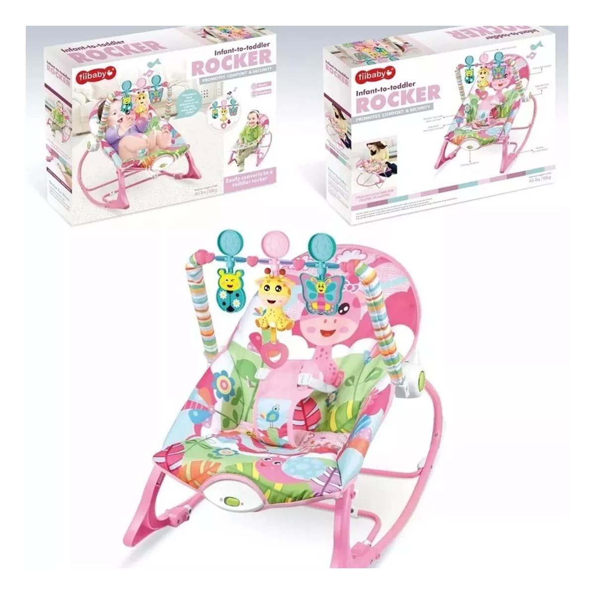 GIMNASIO INFANTIL CON FORMA DE MECEDORA ROSADO VIBRATORIA MUSICAL PRACTICO Y+LIGAS REGALO - 2