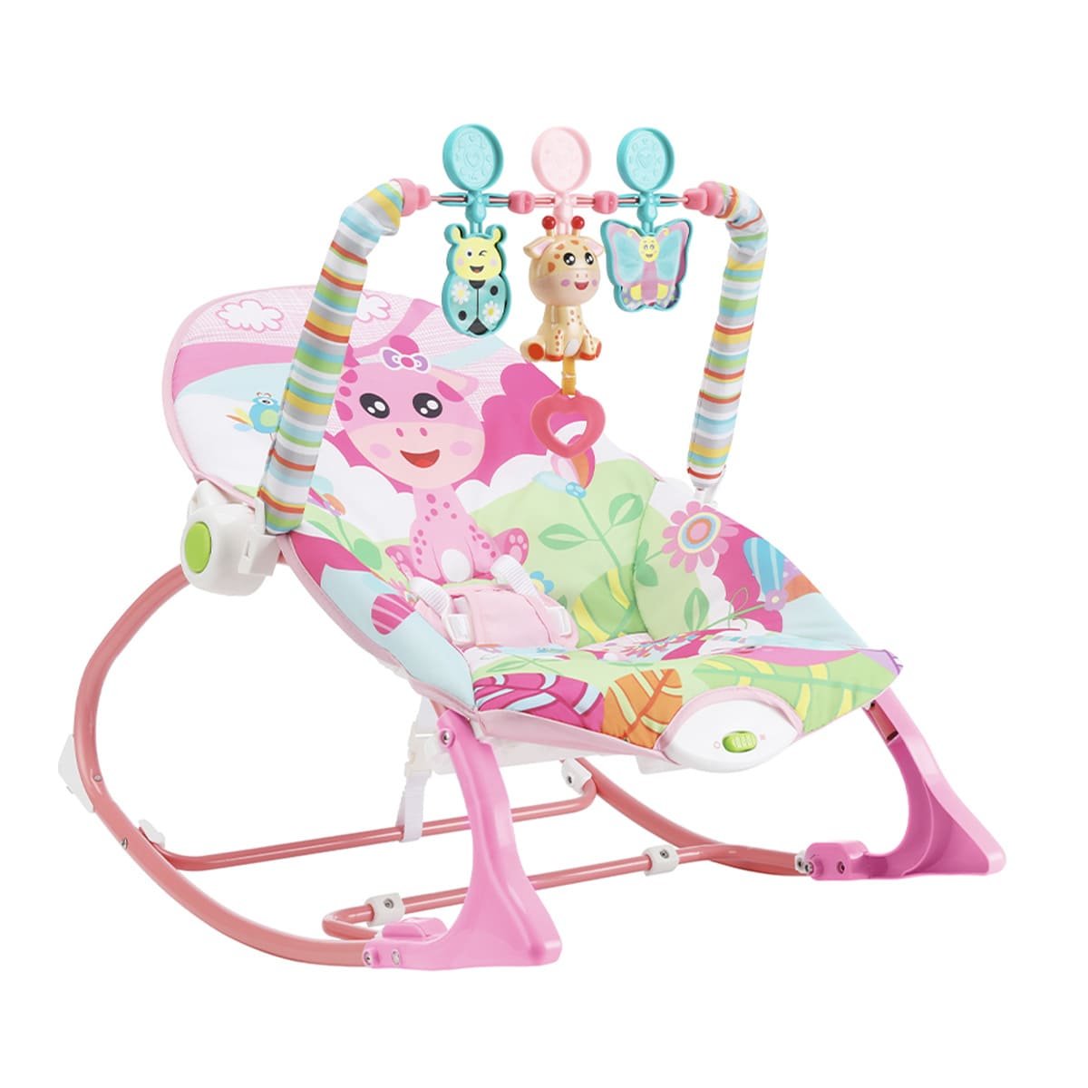 GIMNASIO INFANTIL CON FORMA DE MECEDORA ROSADO VIBRATORIA MUSICAL PRACTICO Y+LIGAS REGALO - 3