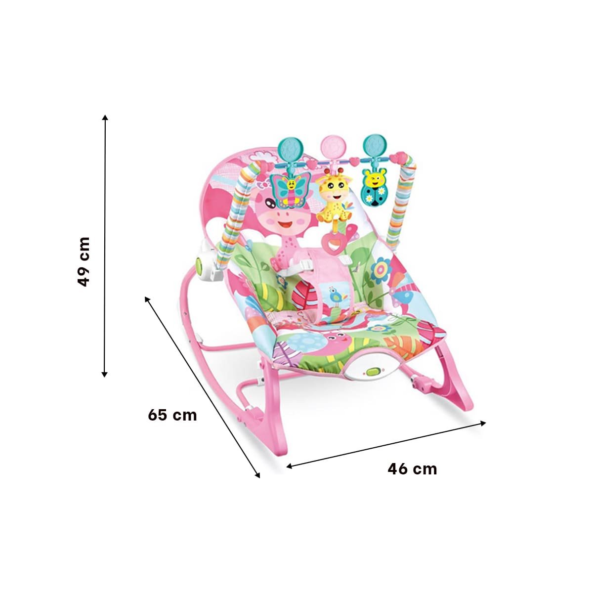 GIMNASIO INFANTIL CON FORMA DE MECEDORA ROSADO VIBRATORIA MUSICAL PRACTICO Y+LIGAS REGALO - 4