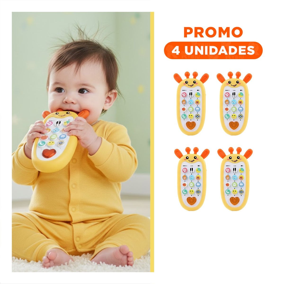 PACK4 TELEFONO INTERACTIVO GIRAFA AMARILLO BILINGUE EDUCATIVO SONORO Y+REGALO STICKER - 1