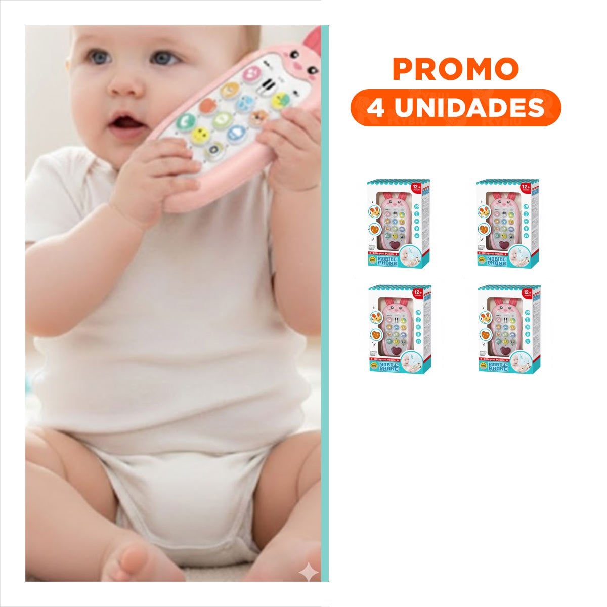 PACK4 CELULAR MUSICAL DE CONEJO BILINGUE EN ROSADO PRACTICO Y PORTATIL Y+REGALO STICKER - 1