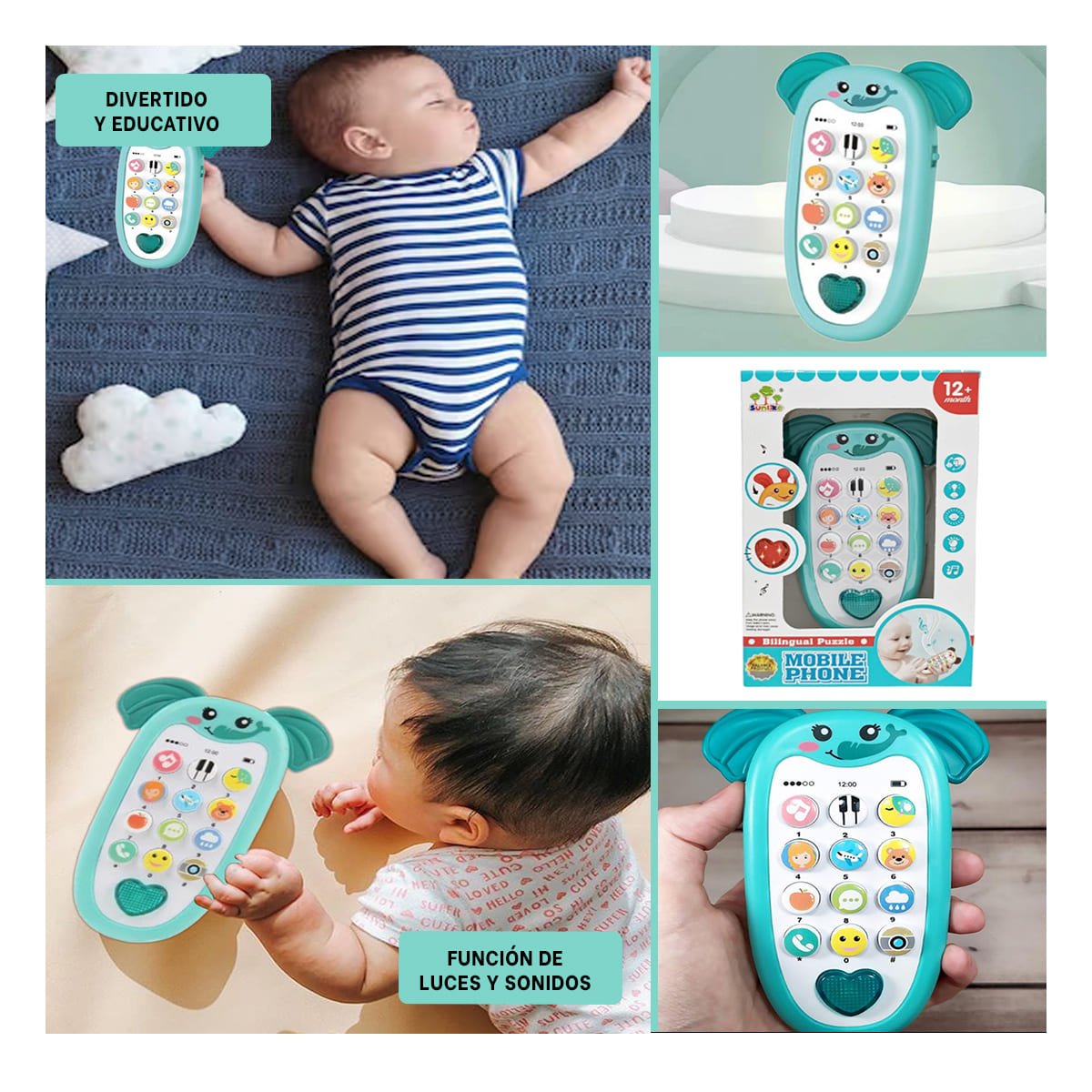 MOVIL INTERACTIVO ELEFANTE BILINGUE VERDE AGUA MUSICAL DINAMICO Y+POST IT - 5