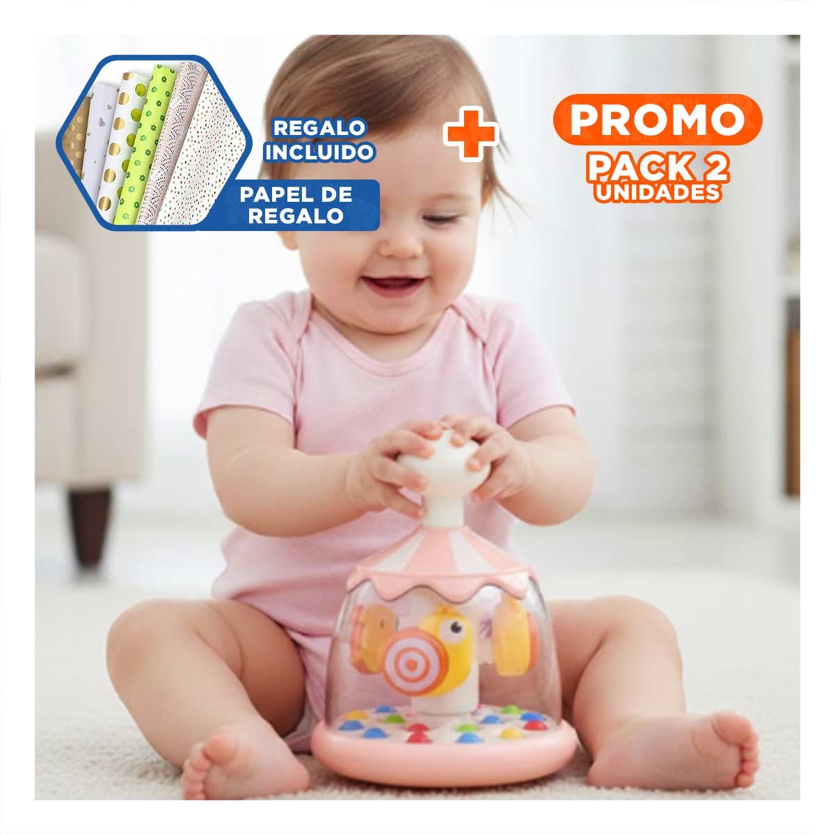 PACK2 CENTRO DE ACTIVIDADES DE PECES ROSADO GIRATORIO PARA NINOS PEQUENOS Y+PAPEL REGALO - 1