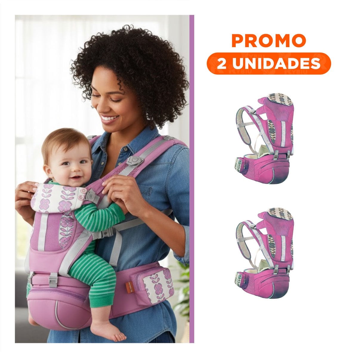 PACK2 PORTABEBE DE PASEO 3 EN 1 ROSADO ERGONOMICO CON DISEÑO FUNCIONAL - 1