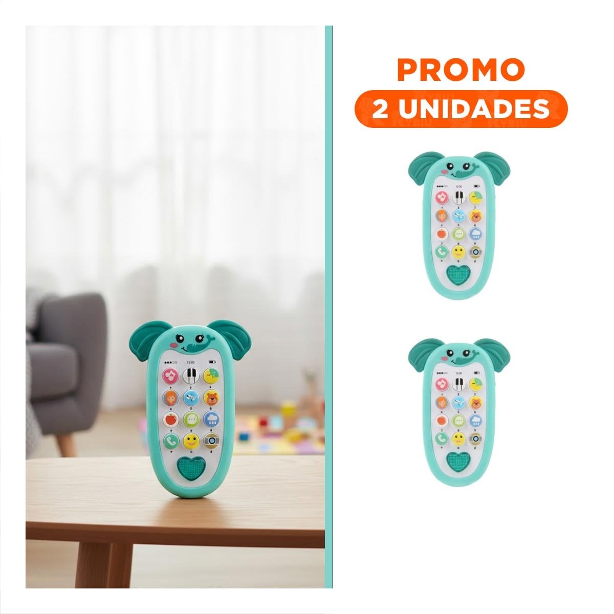 PACK2 CELULAR INFANTIL ELEFANTE VERDE AGUA BILINGUE EDUCATIVO MODERNO - 1