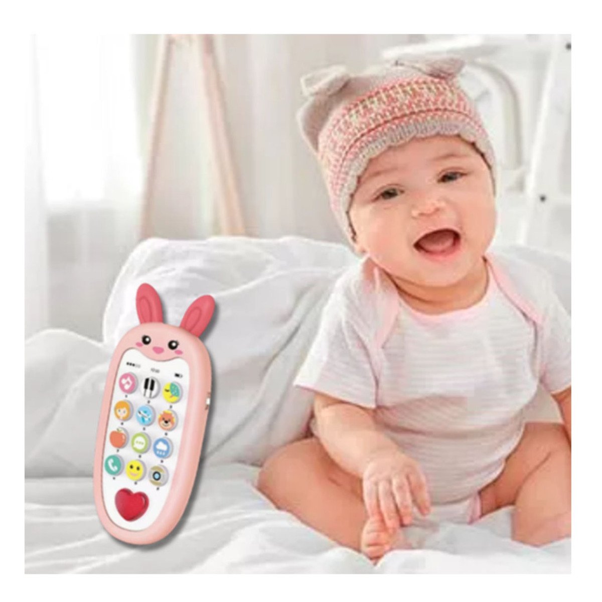 PACK12 CELULAR DIDACTICO CON FIGURA DE CONEJO BILINGUE EN ROSADO SONORO Y+PAPEL REGALO - 5