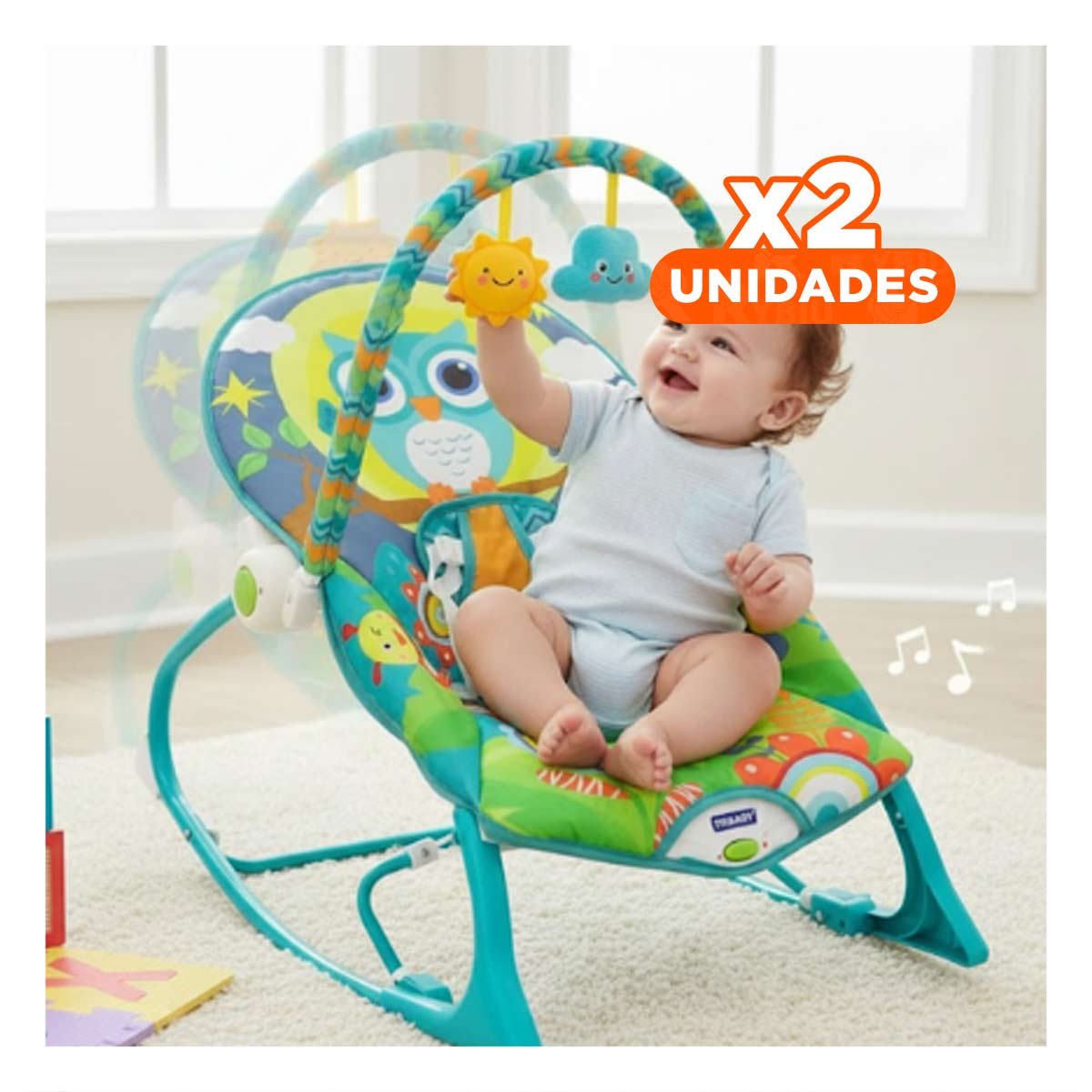 PACK2 ASIENTO CON FIGURA DE MECEDORA AZUL VIBRATORIA PARA NINOS DE CALIDAD Y+REGALO STICKER - 1