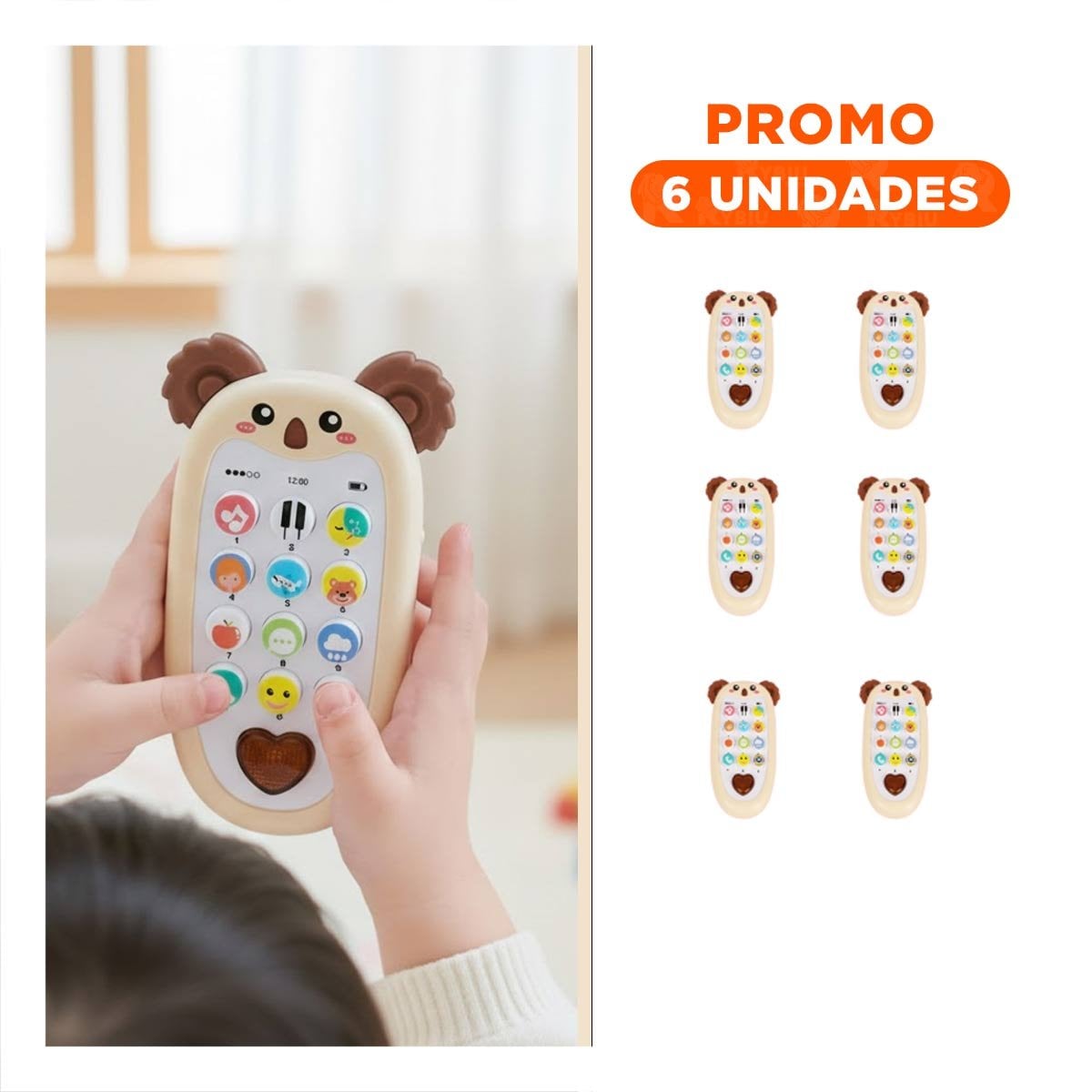 PACK6 TELEFONO INTERACTIVO KOALA MARRON BILINGUE EDUCATIVO SONORO - 1