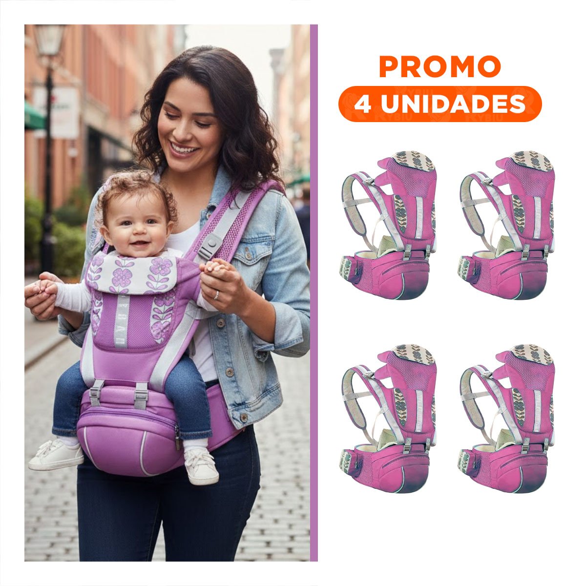 PACK4 PORTABEBE SEGURO 3 EN 1 ROSADO ESTABLE CON SISTEMA PRACTICO Y+REGALO STICKER - 1