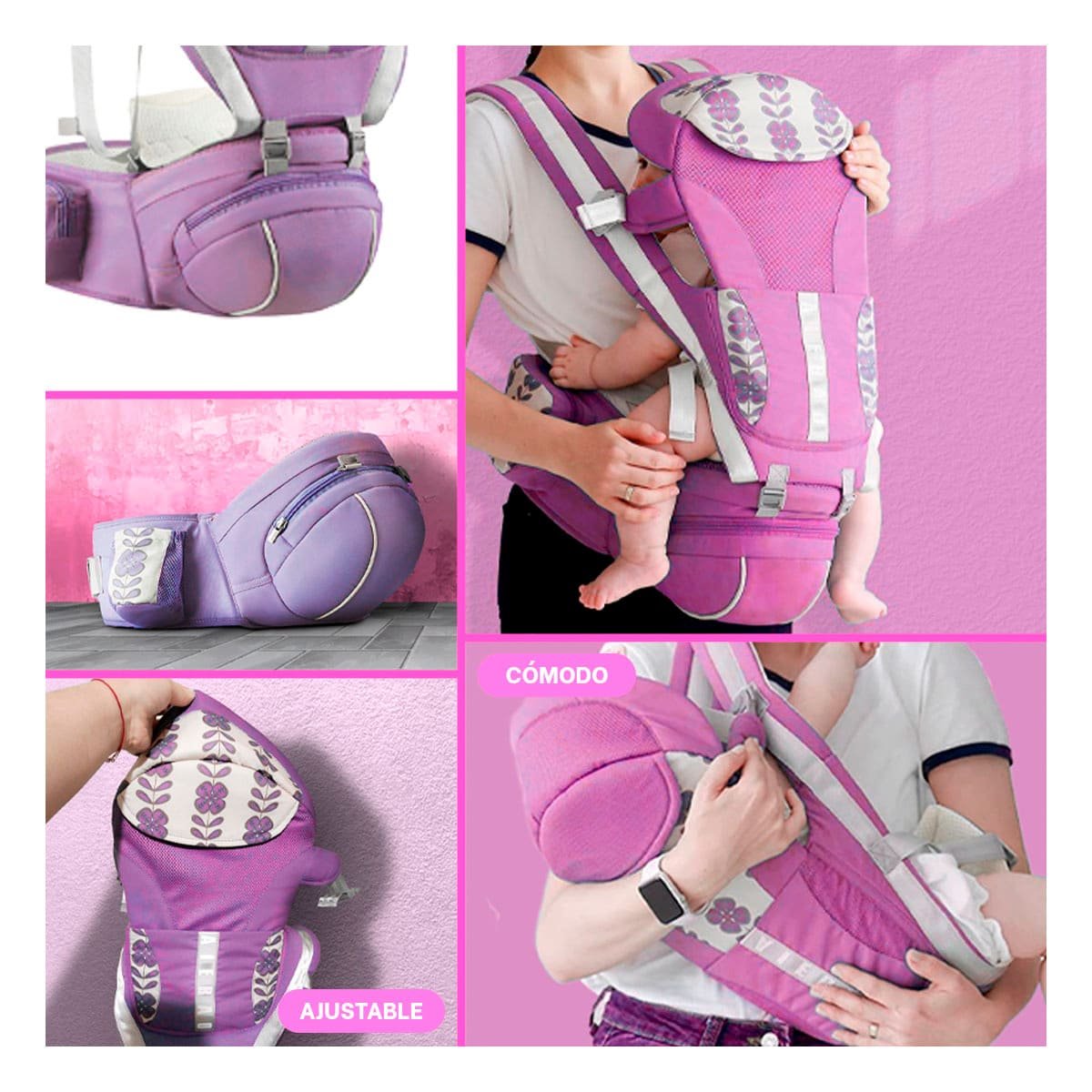 PACK4 PORTABEBE SEGURO 3 EN 1 ROSADO ESTABLE CON SISTEMA PRACTICO Y+REGALO STICKER - 2
