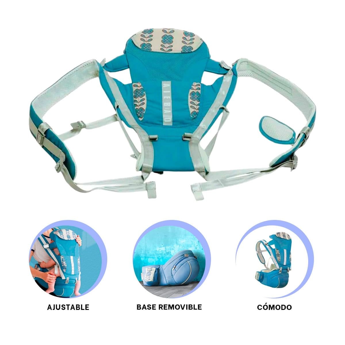 PORTABEBE FUNCIONAL 3 EN 1 AZUL COMODO CON CORREAJE REGULABLE - 3