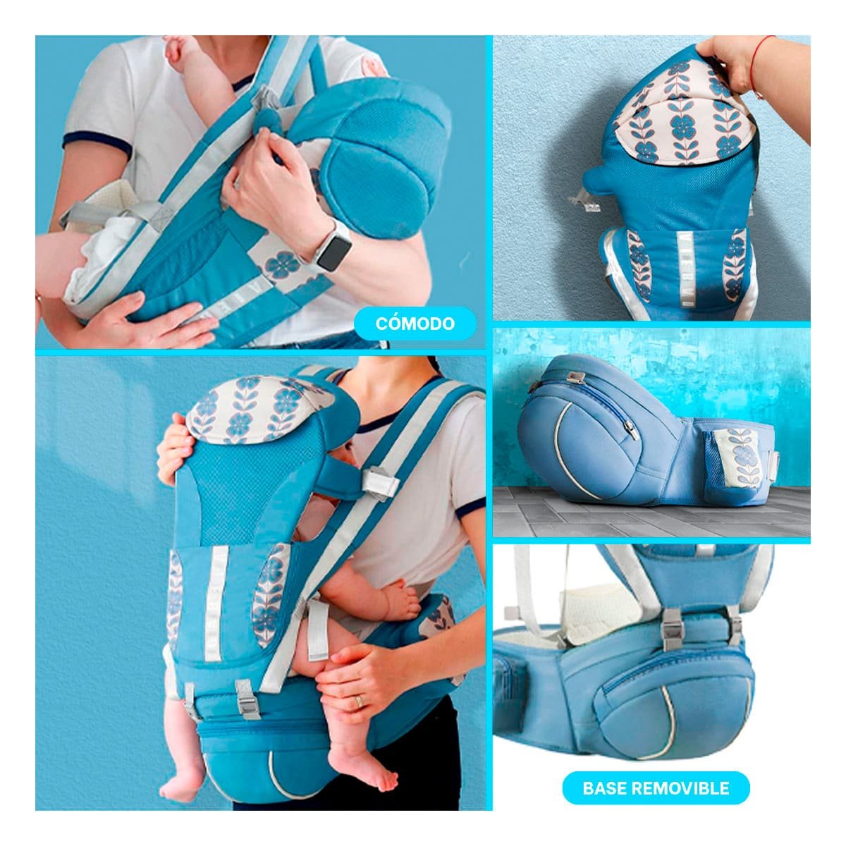 PORTABEBE FUNCIONAL 3 EN 1 AZUL COMODO CON CORREAJE REGULABLE - 5