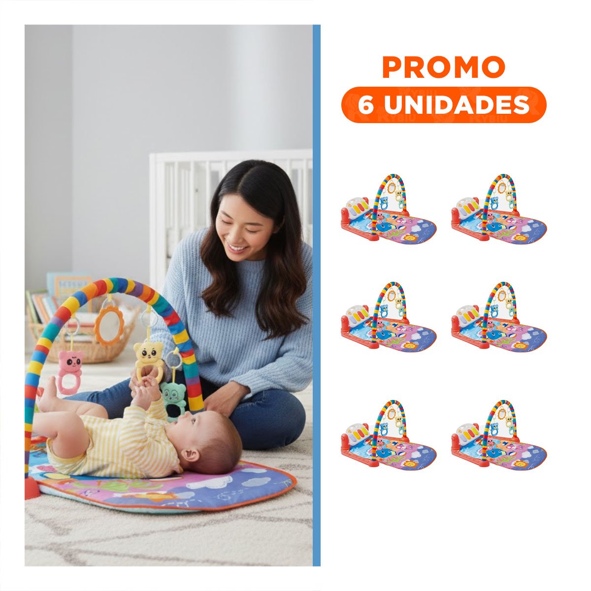 PACK6 GIMNASIO PARA BEBE ROJO CON PIANO Y ARCO PARA DESCUBRIMIENTO - 1