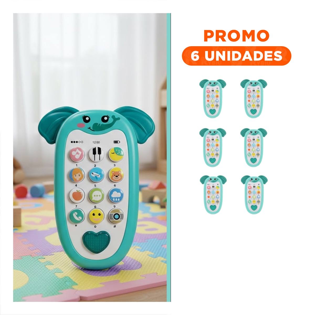 PACK6 TELEFONO INTERACTIVO ELEFANTE VERDE AGUA BILINGUE EDUCATIVO SONORO - 1