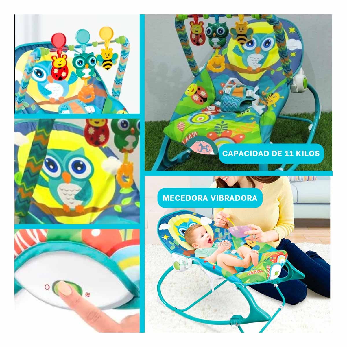 PACK2 SILLA DE MECEDORA AZUL VIBRATORIA PARA DESARROLLO DE LOS NINOS Y+PAPEL REGALO - 3