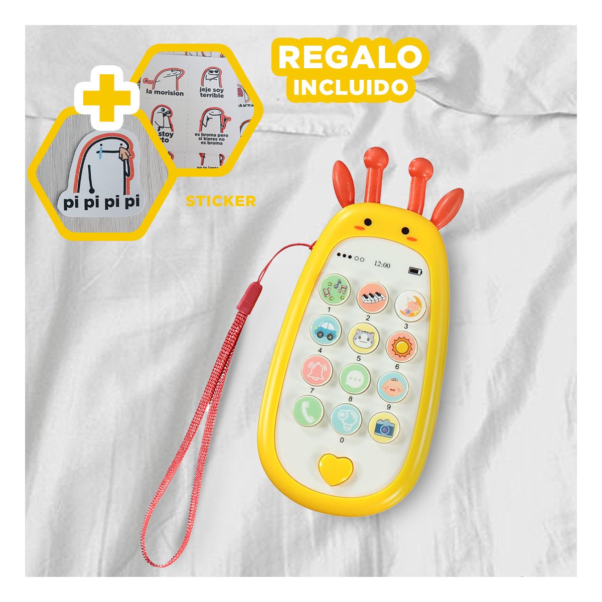 TELEFONO PORTATIL GIRAFA AMARILLO BILINGUE DIDACTICO COMPACTO Y+REGALO STICKER - 1