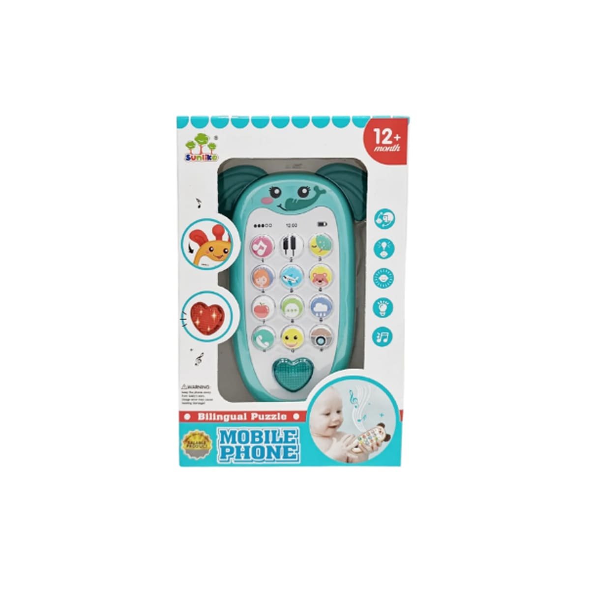 SMARTPHONE MUSICAL ELEFANTE BILINGUE VERDE AGUA INFANTIL EDUCATIVO Y+REGALO STICKER - 3