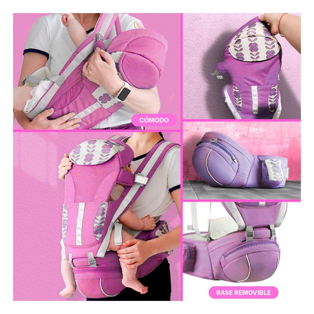 PACK2 MOCHILA ERGONOMICA 3 EN 1 ROSADO PRACTICA PARA CERCANIA SEGURA Y+PAPEL REGALO - 3
