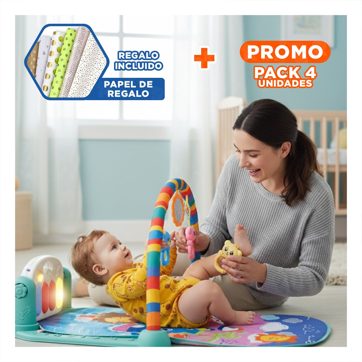 PACK4 MANTA VERDE AGUA CON PIANO Y ARCO PARA RUTINA DE JUEGO ACTIVO Y+PAPEL REGALO - 1