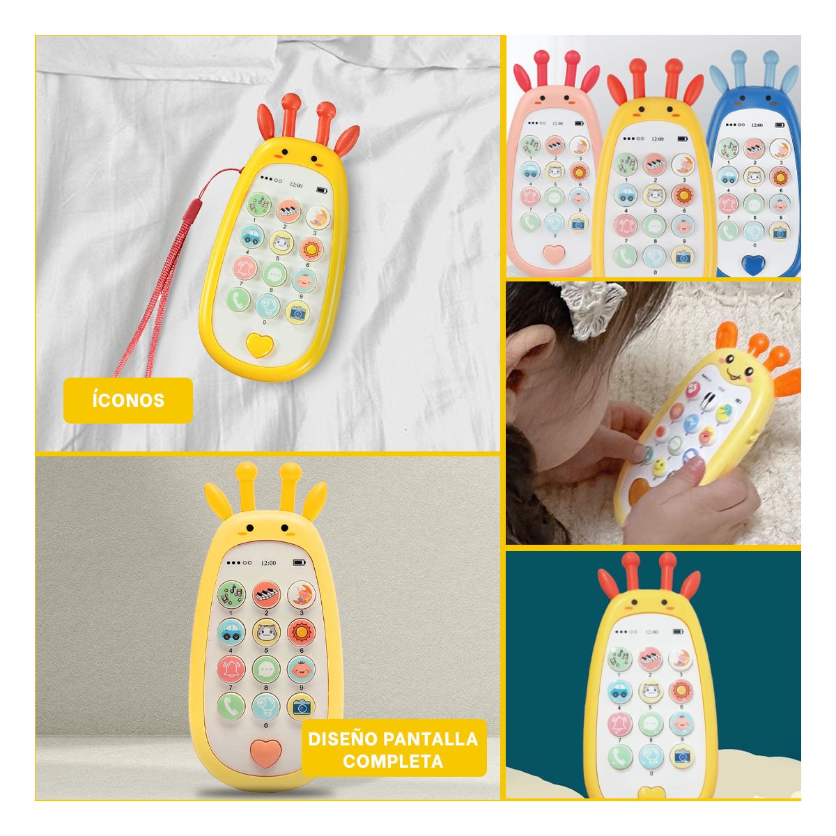 CELULAR INFANTIL GIRAFA AMARILLO BILINGUE EDUCATIVO MODERNO Y+POST IT - 5